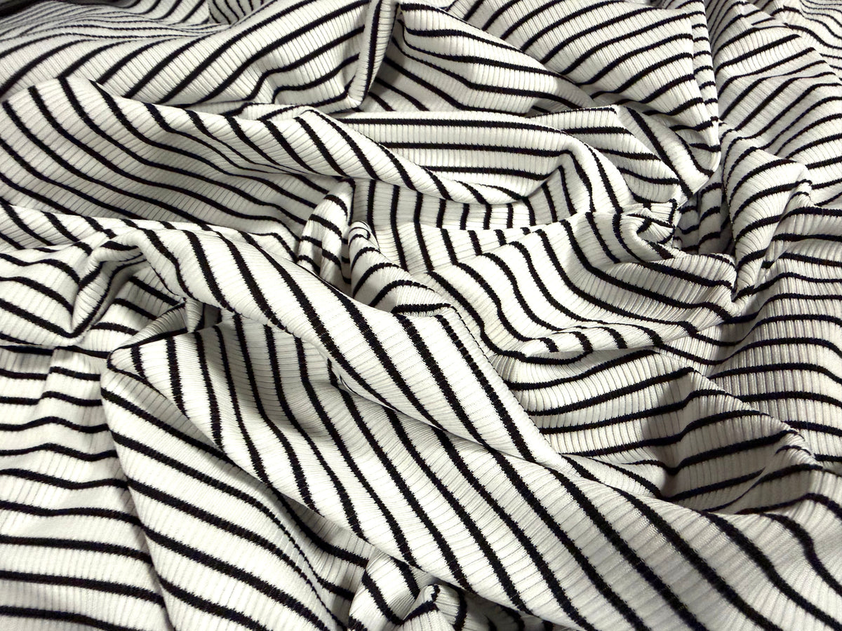 Stretch spandex rib jersey fabric, per metre - stripe - white & black