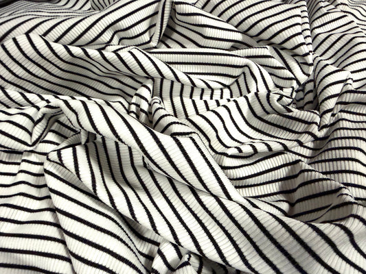 Stretch spandex rib jersey fabric, per metre - stripe - white & black