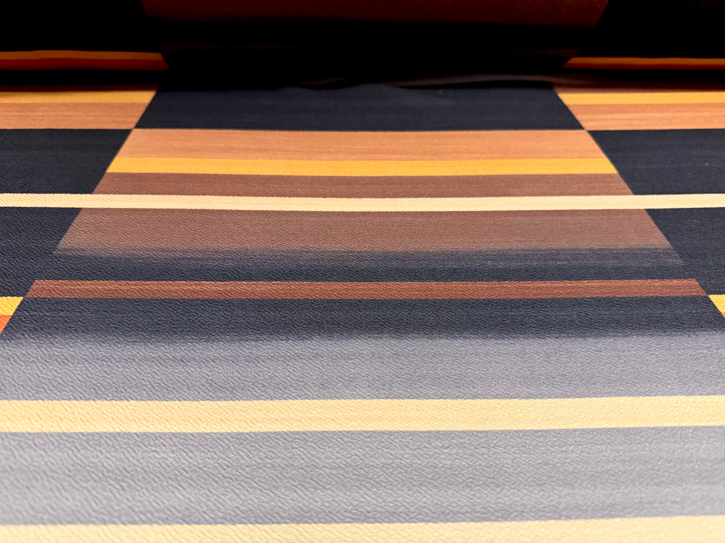 ‘Liverpool’ textured scuba stretch spandex jersey fabric, per metre - Mondrian geometric print - terracotta mustard & tan