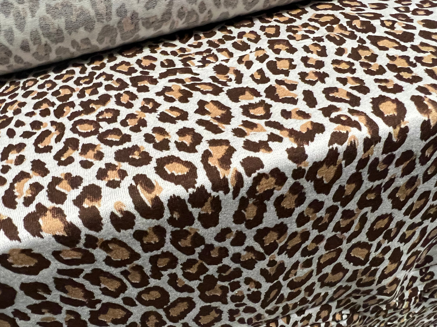 Cotton single jersey fabric, per metre - cheetah animal print - ivory & brown