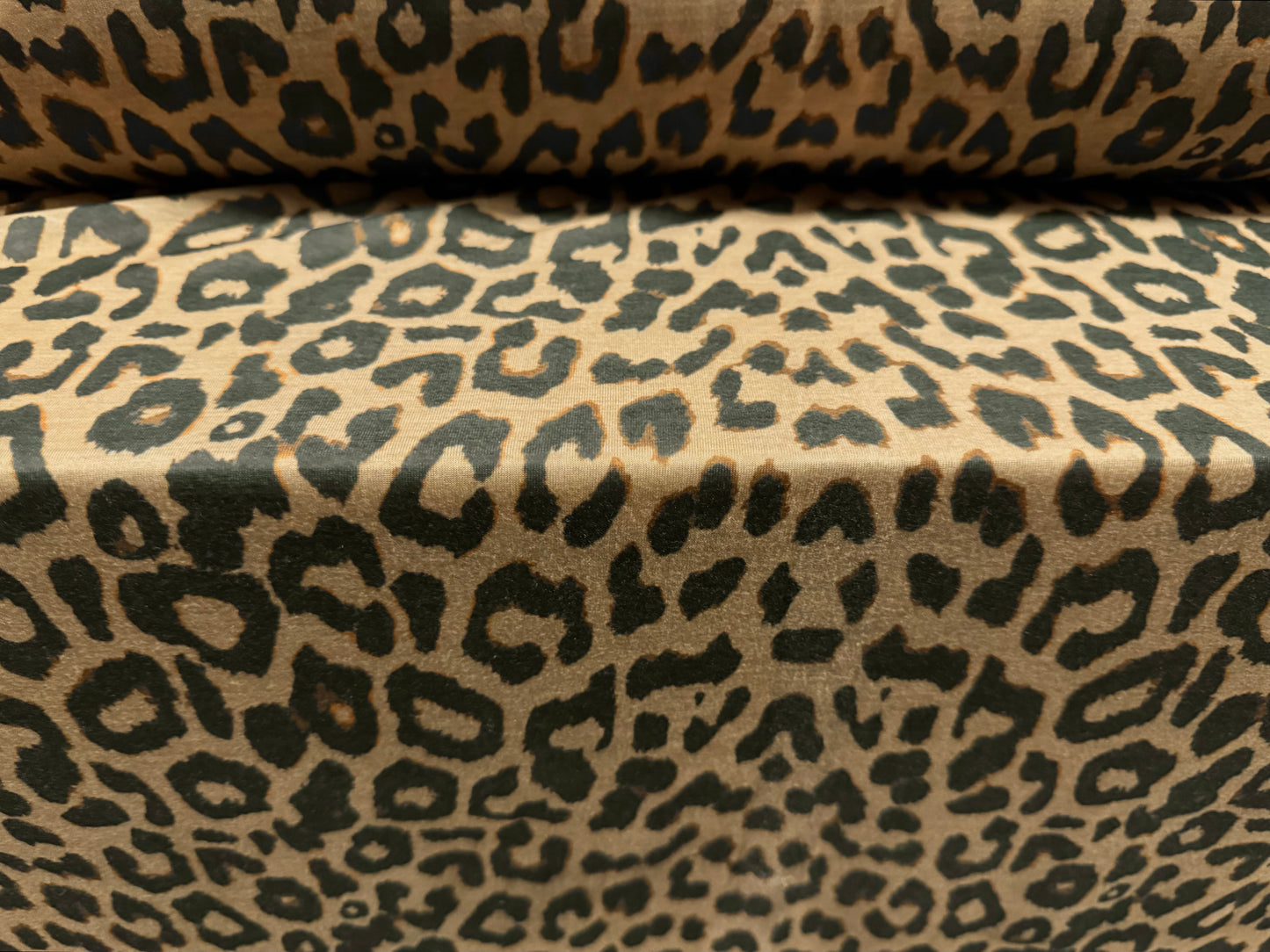 Lightweight soft handle single jersey fabric, per metre - cheetah animal print - taupe