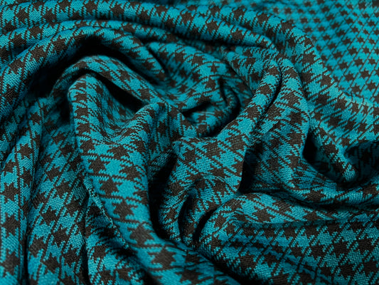 Double Jersey stretch fabric, per metre - gingham check - teal & black