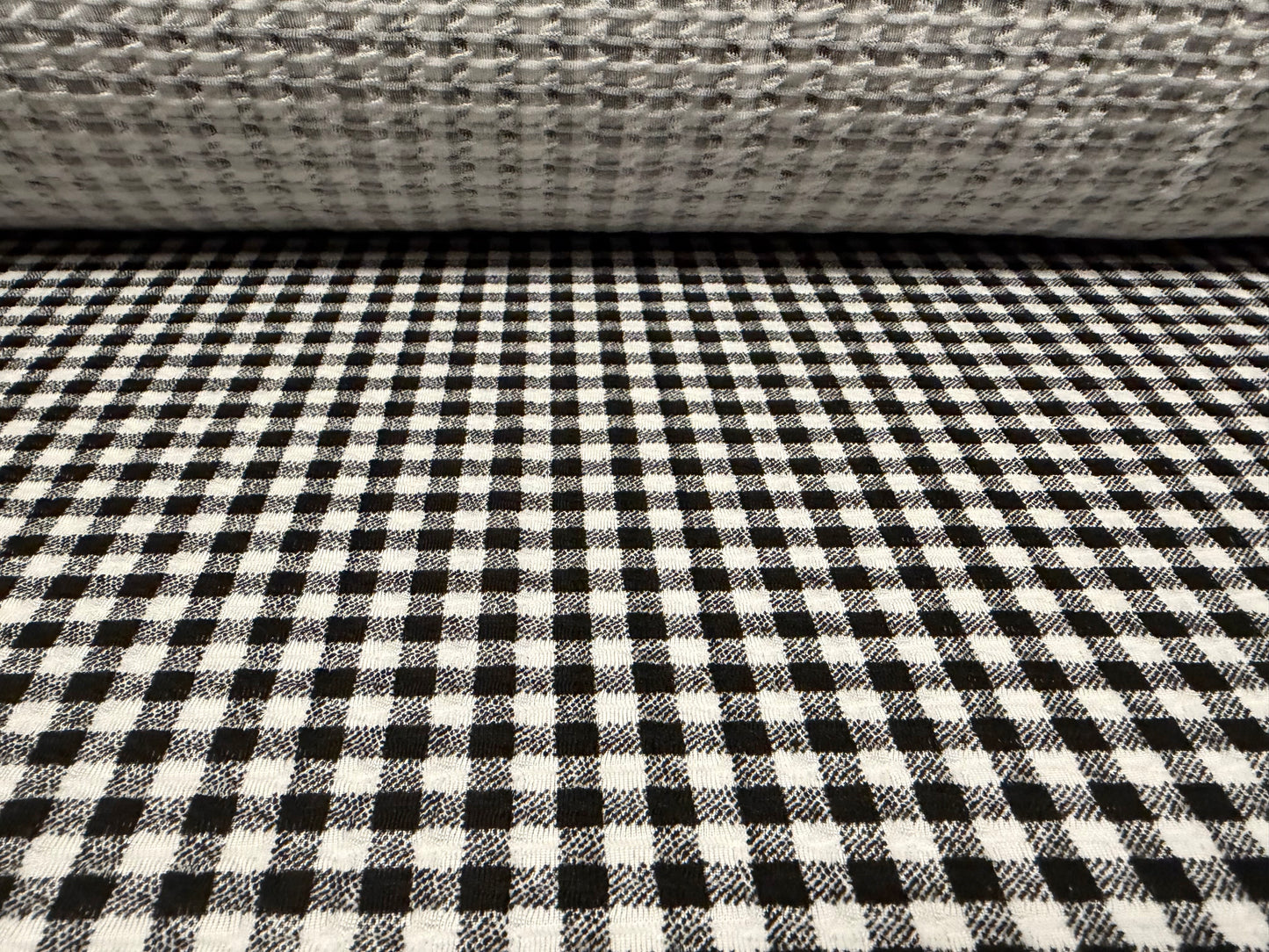 Stretch spandex jersey jacquard fabric, per metre - gingham print - black & white