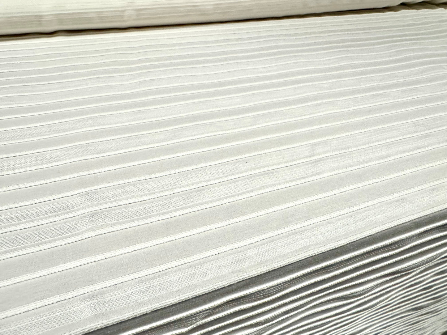 Bengaline stretch woven dress fabric with raised jacquard stripe, per metre - white