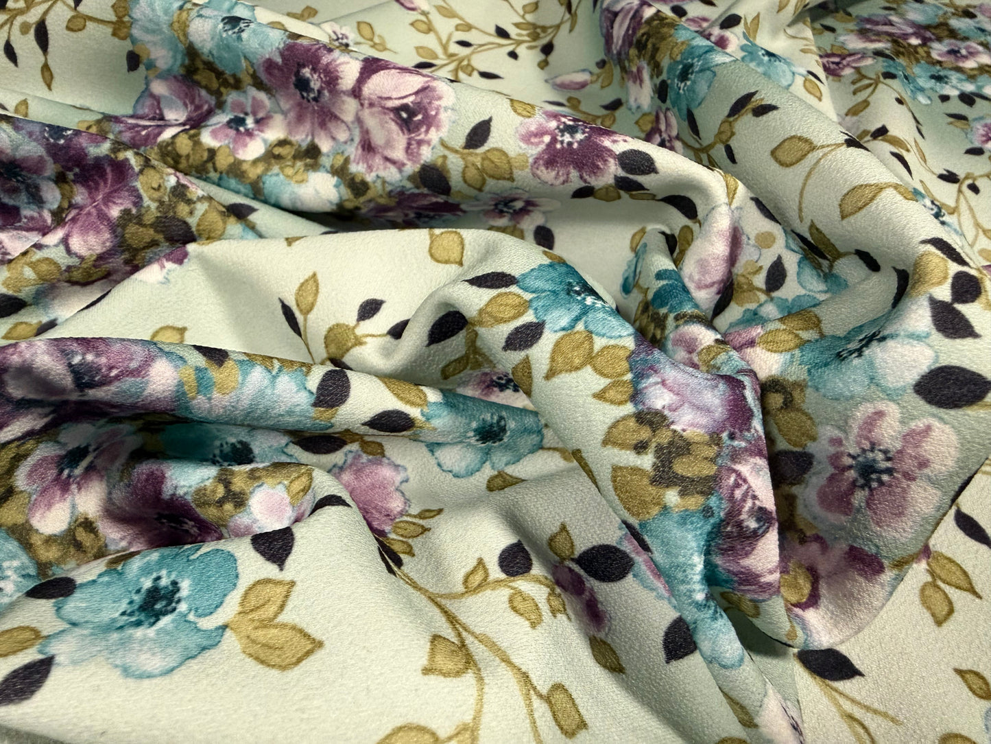 Scuba crepe stretch spandex double jersey fabric, per metre - floral print - mint & violet