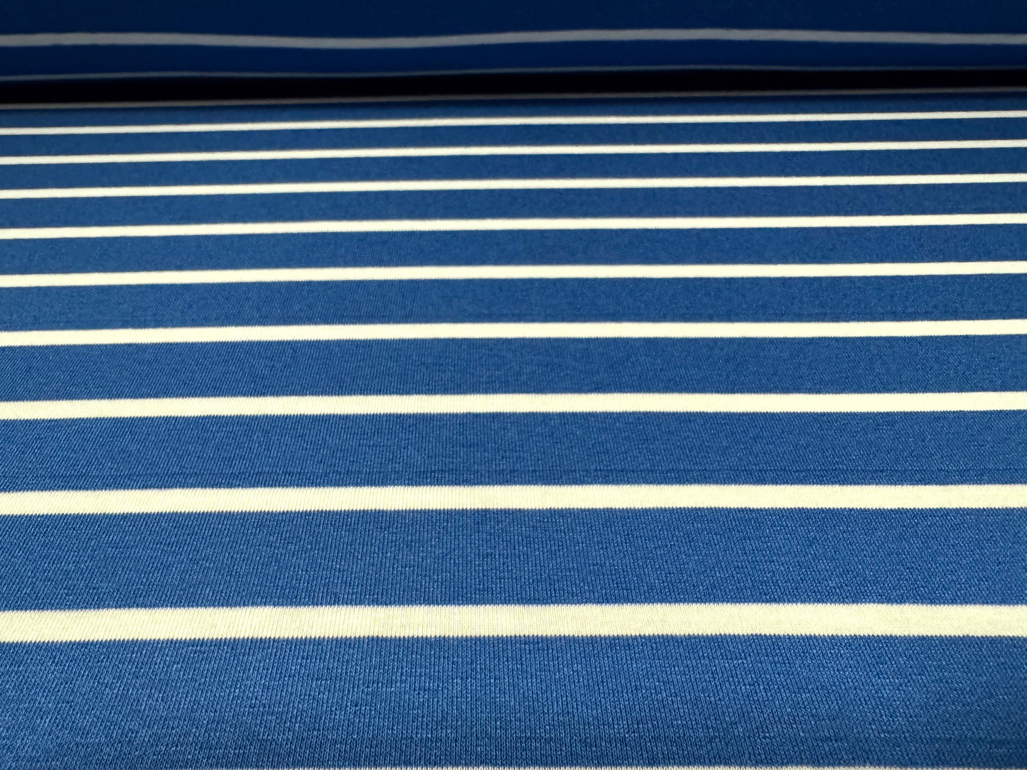 Viscose spandex stretch single jersey fabric, per metre - stripe - cornflower blue & white
