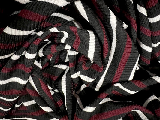 Stretch Spandex rib jersey fabric, per metre - stripe - black, burgundy & white