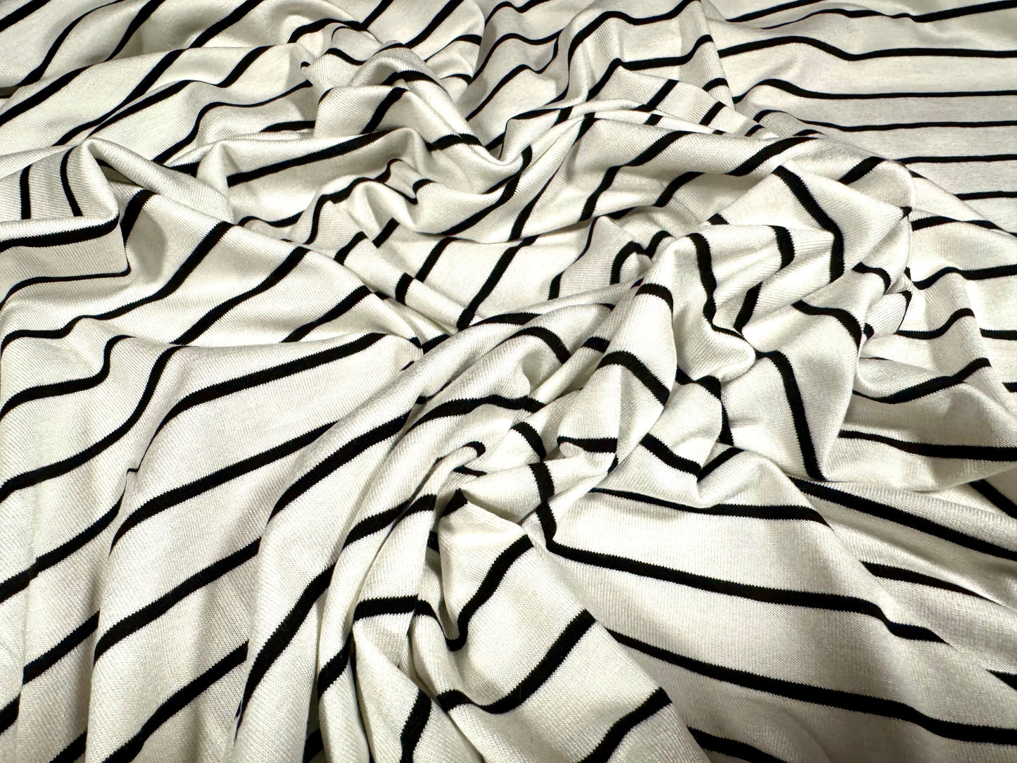 Viscose spandex stretch single jersey fabric, per metre - pinstripe - ivory & black