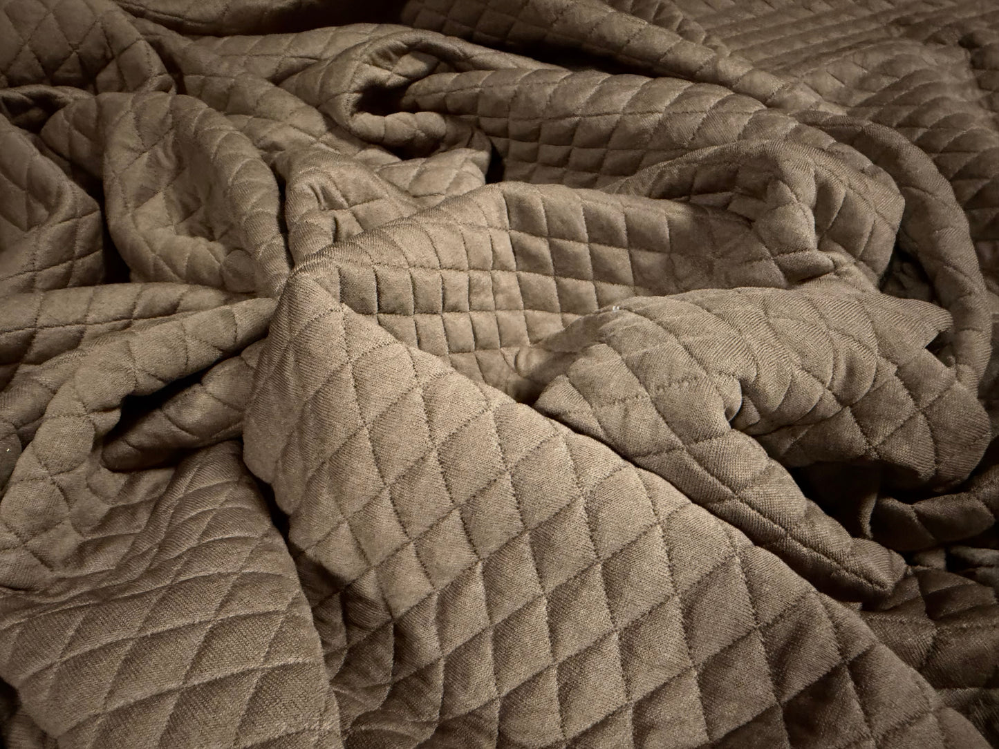 Mock diamond quilted stretch double jersey fabric, per metre - plain - taupe