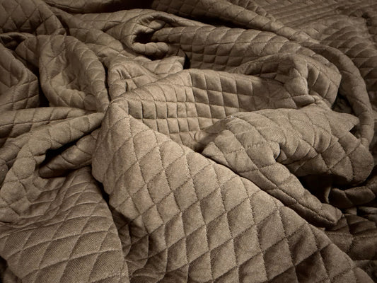 Mock diamond quilted stretch double jersey fabric, per metre - plain - taupe