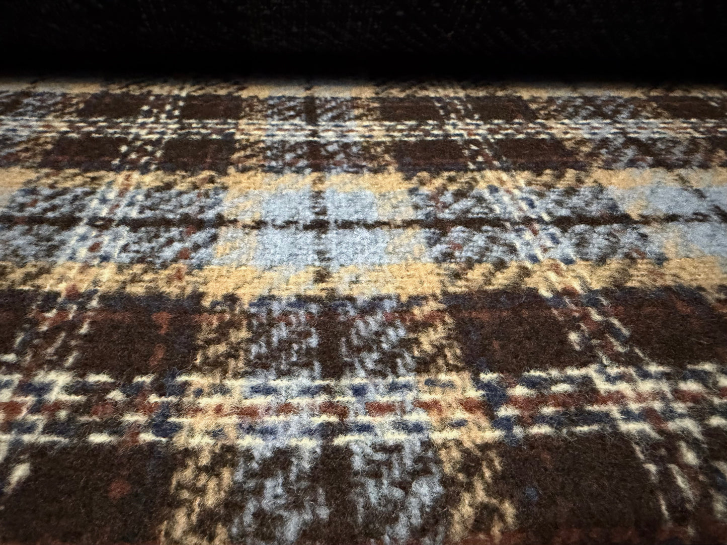 Brushed wool bouclé fabric, per metre - check - brown & sky blue