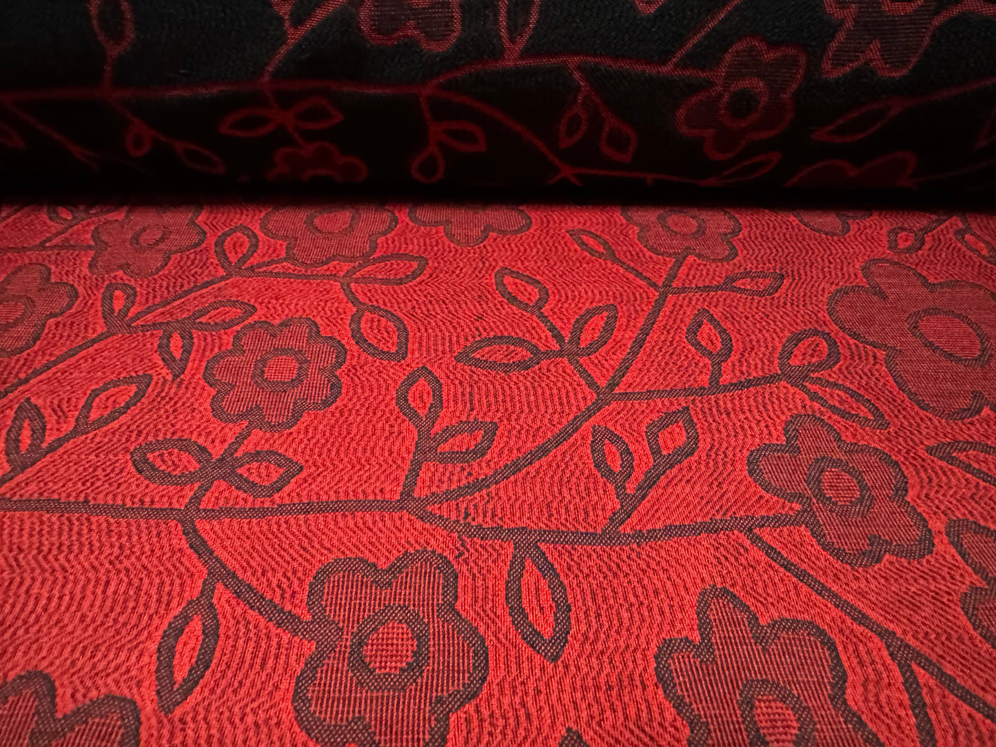 Stretch double jersey fashion fabric, per metre - poppy jacquard - dark red