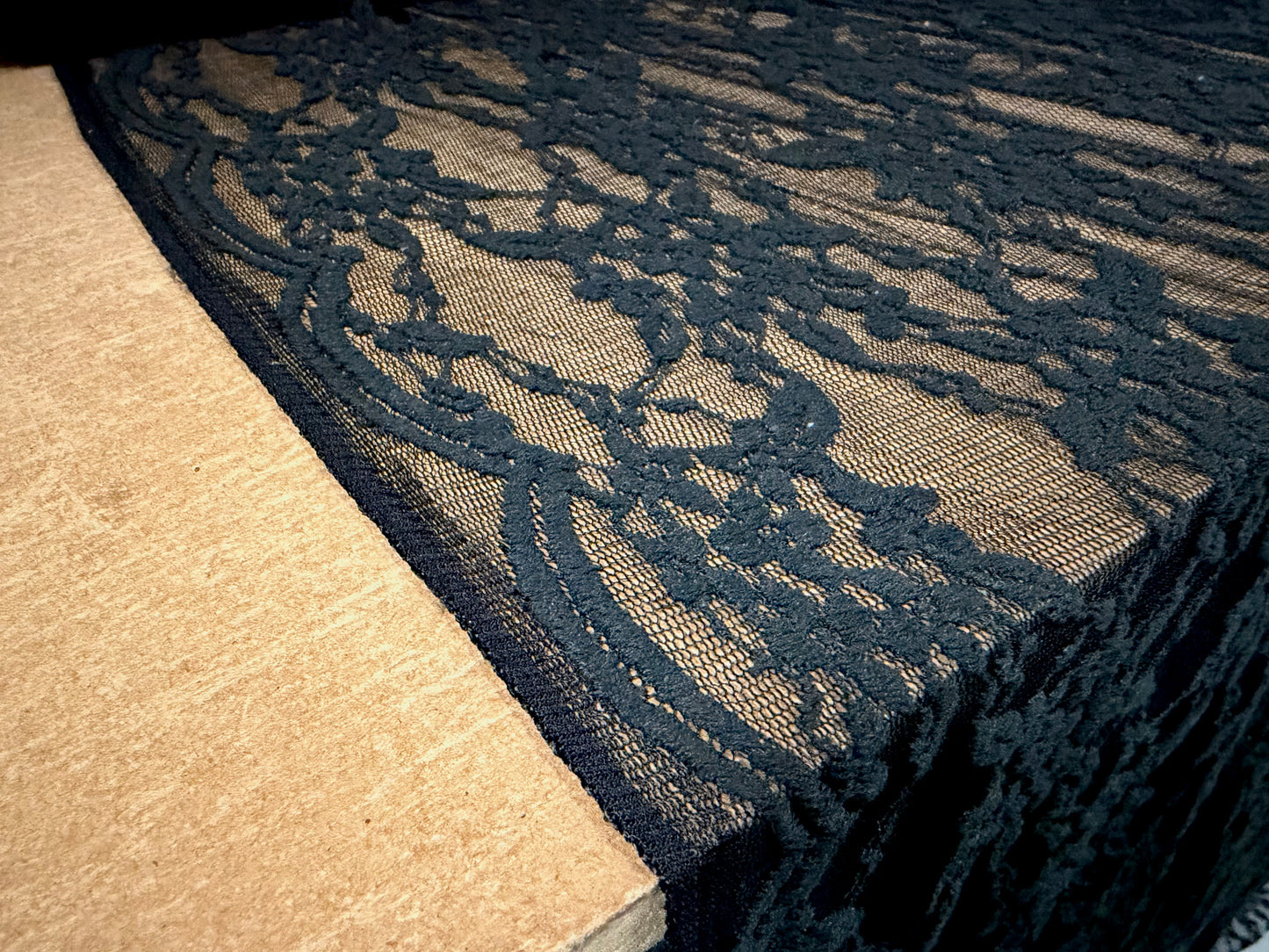 Floral lace fabric with decorative borders, per metre - black