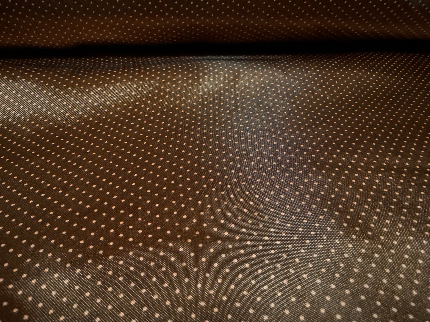 Silky satin woven fabric, per metre - pindot print - brown