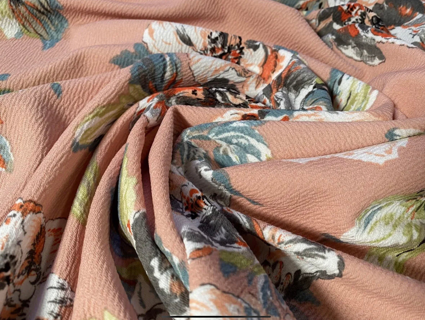 Scuba textured ‘Liverpool’ stretch spandex jersey fabric, per metre - flower print - salmon pink