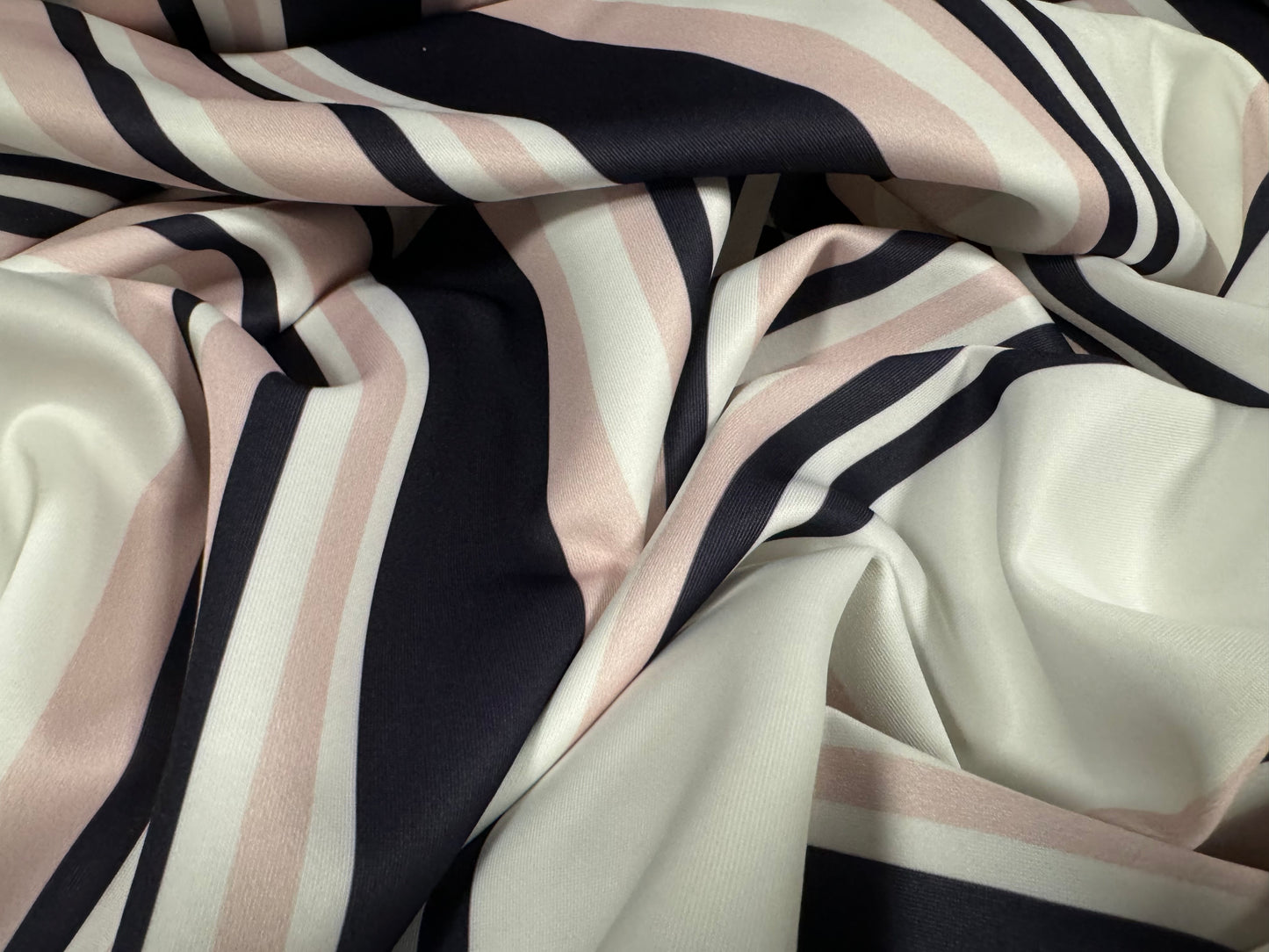 Scuba stretch spandex double jersey fashion fabric, per metre - Baiadera stripe print - pink navy & white