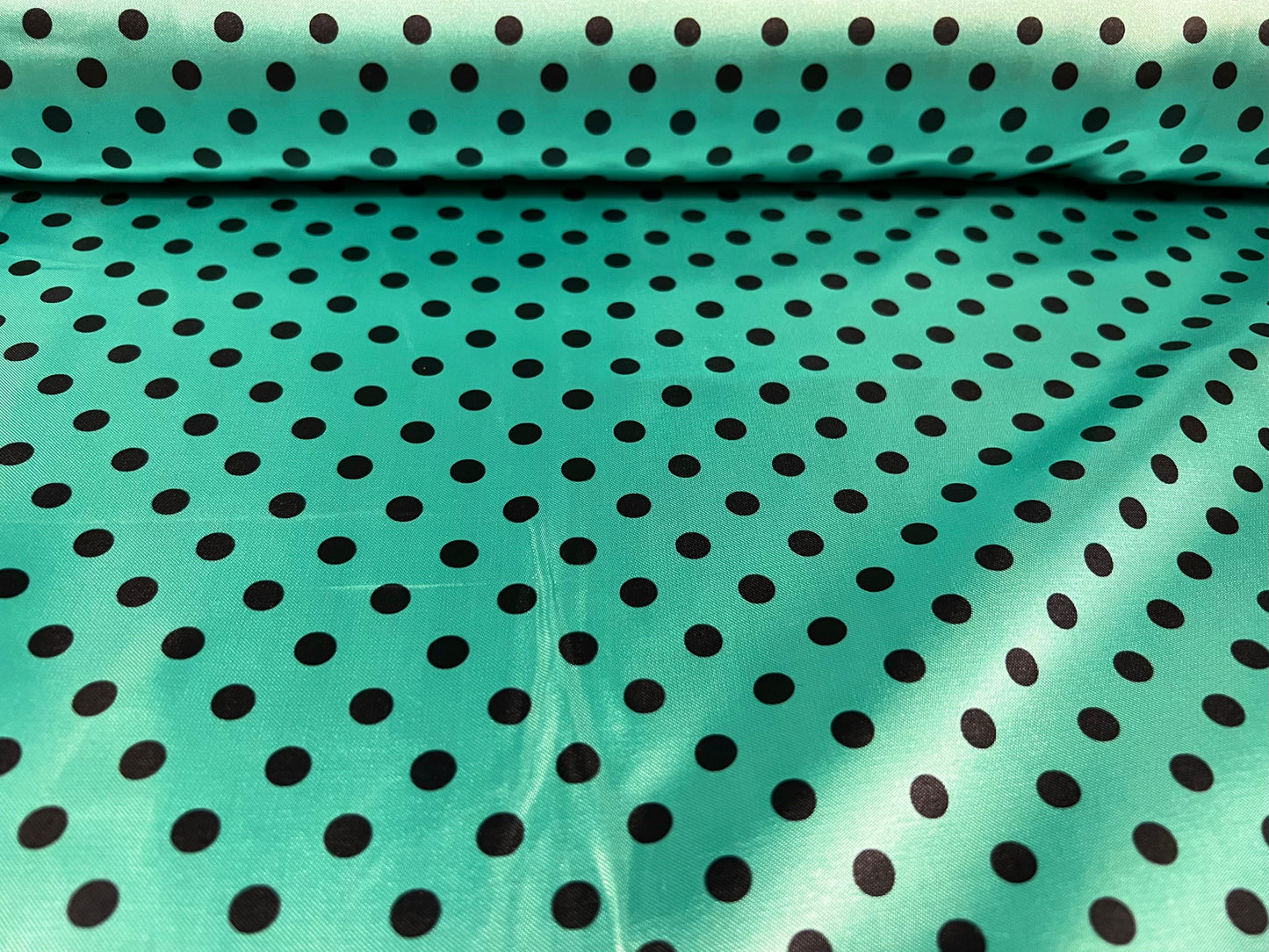 Silky Satin woven dress fabric, per metre - polka dot spot print - turquoise