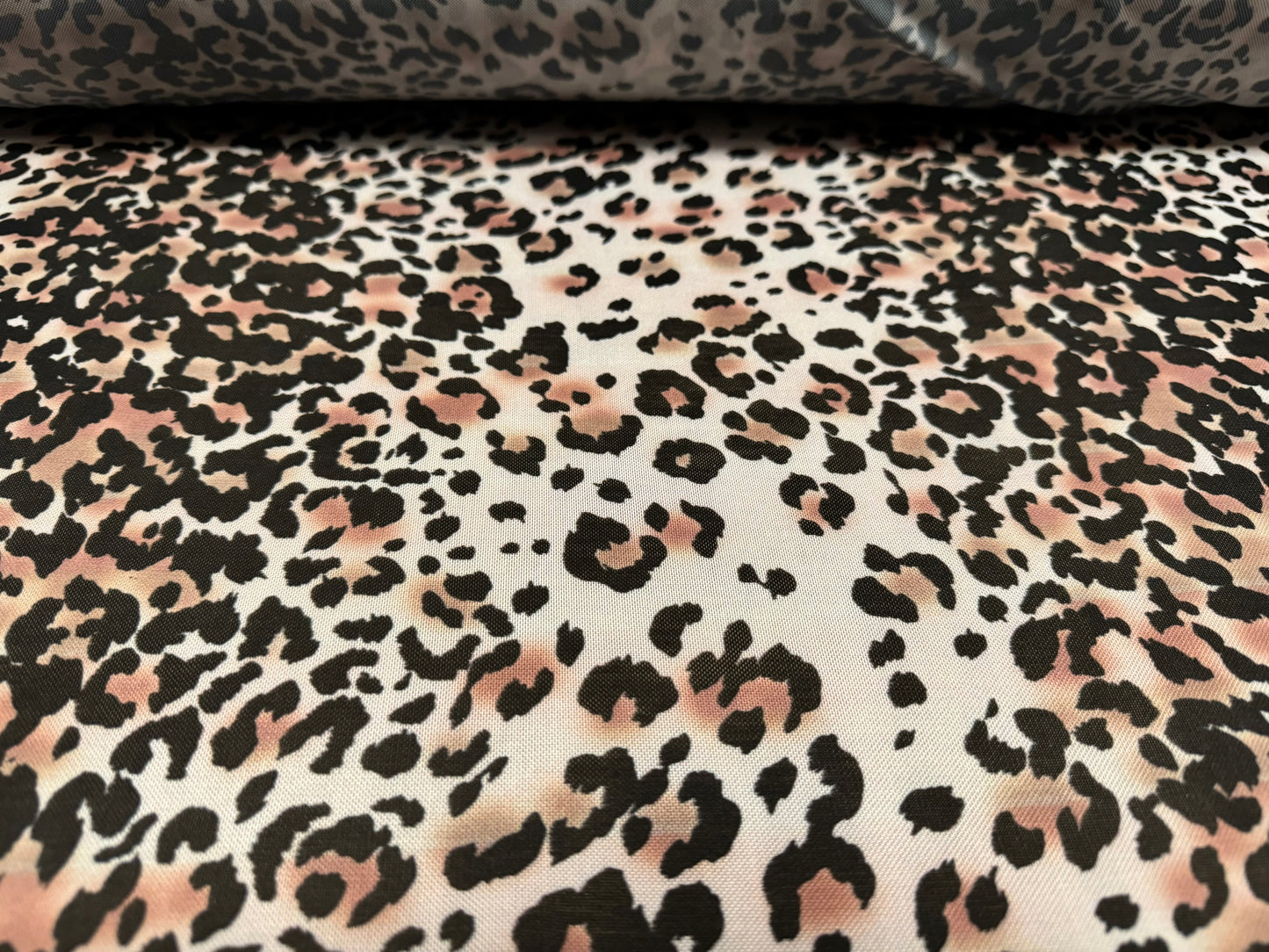 Power mesh net stretch spandex fabric, per metre - stylised cheetah animal print - nude & cream