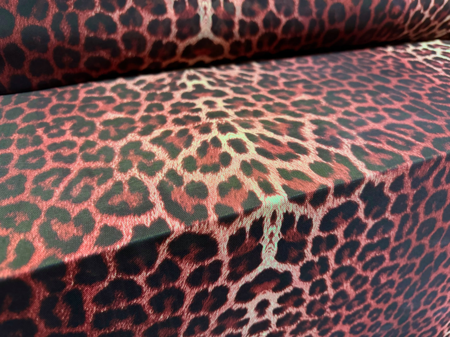 Power mesh net stretch spandex fabric, per metre - leopard animal print - wine