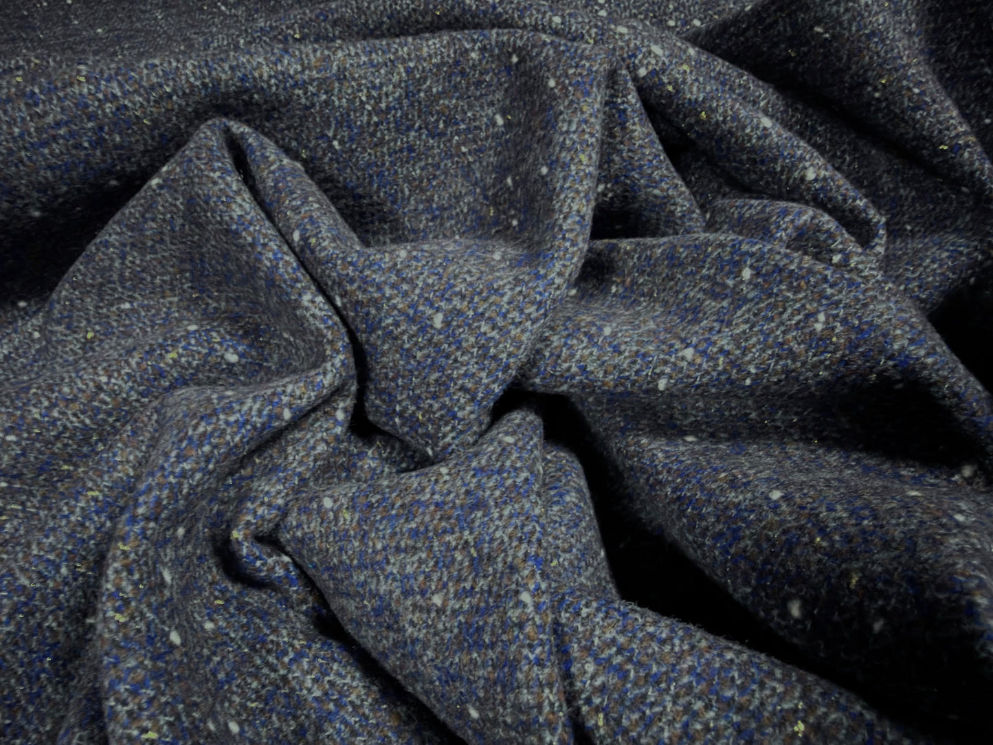 Metallic wool tweed fabric, per metre - denim blue with gold fleck