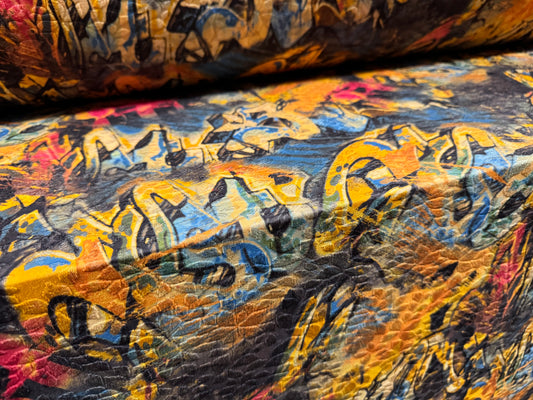Stretch spandex jersey jacquard fabric, per metre - graffiti print - multicolour