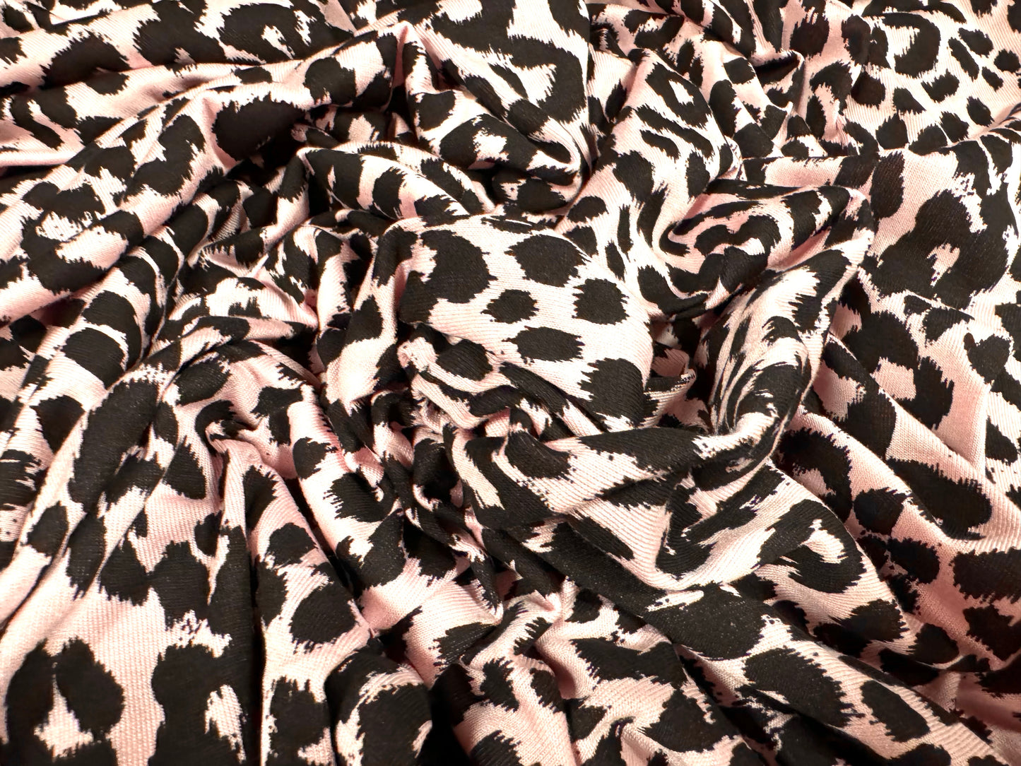 Viscose spandex stretch single jersey fabric, per metre - cheetah animal print - pink