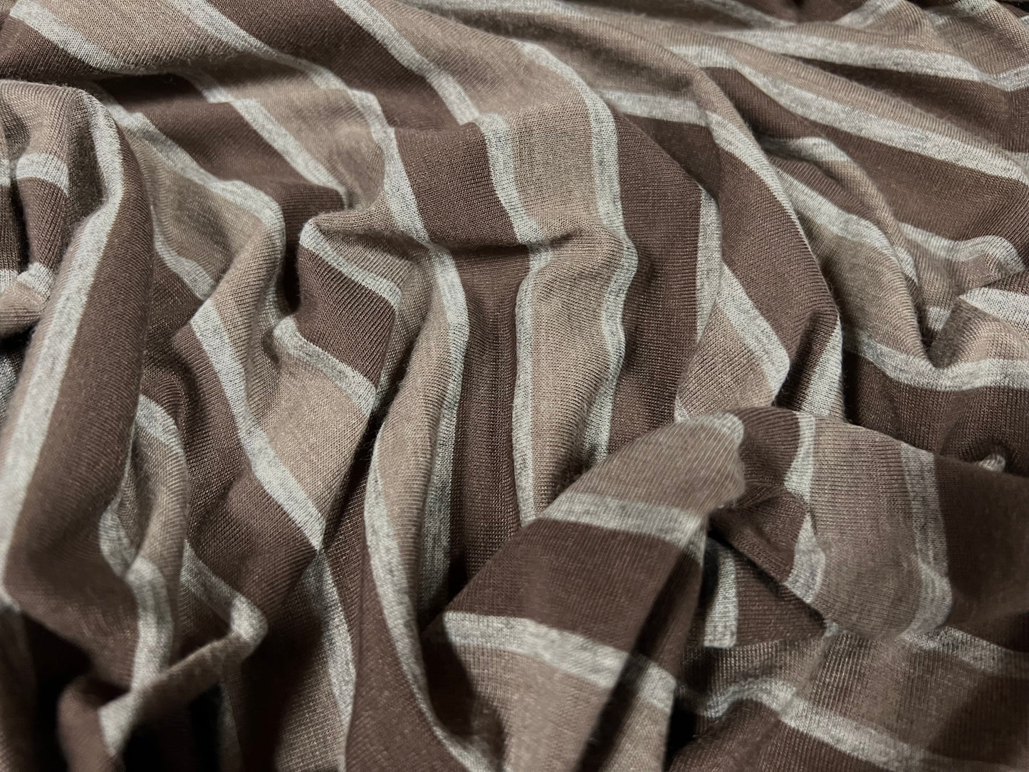 Viscose blend single jersey fabric, per metre - stripe - khaki & drab