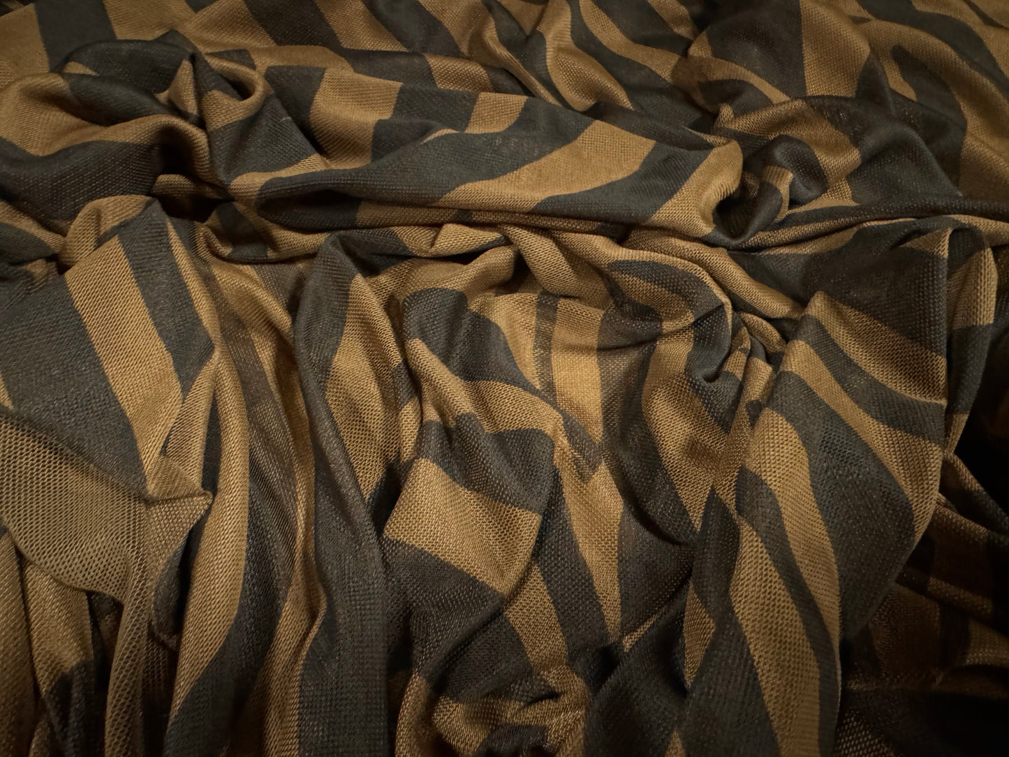 Power mesh net stretch spandex fabric, per metre - zebra animal print - brown