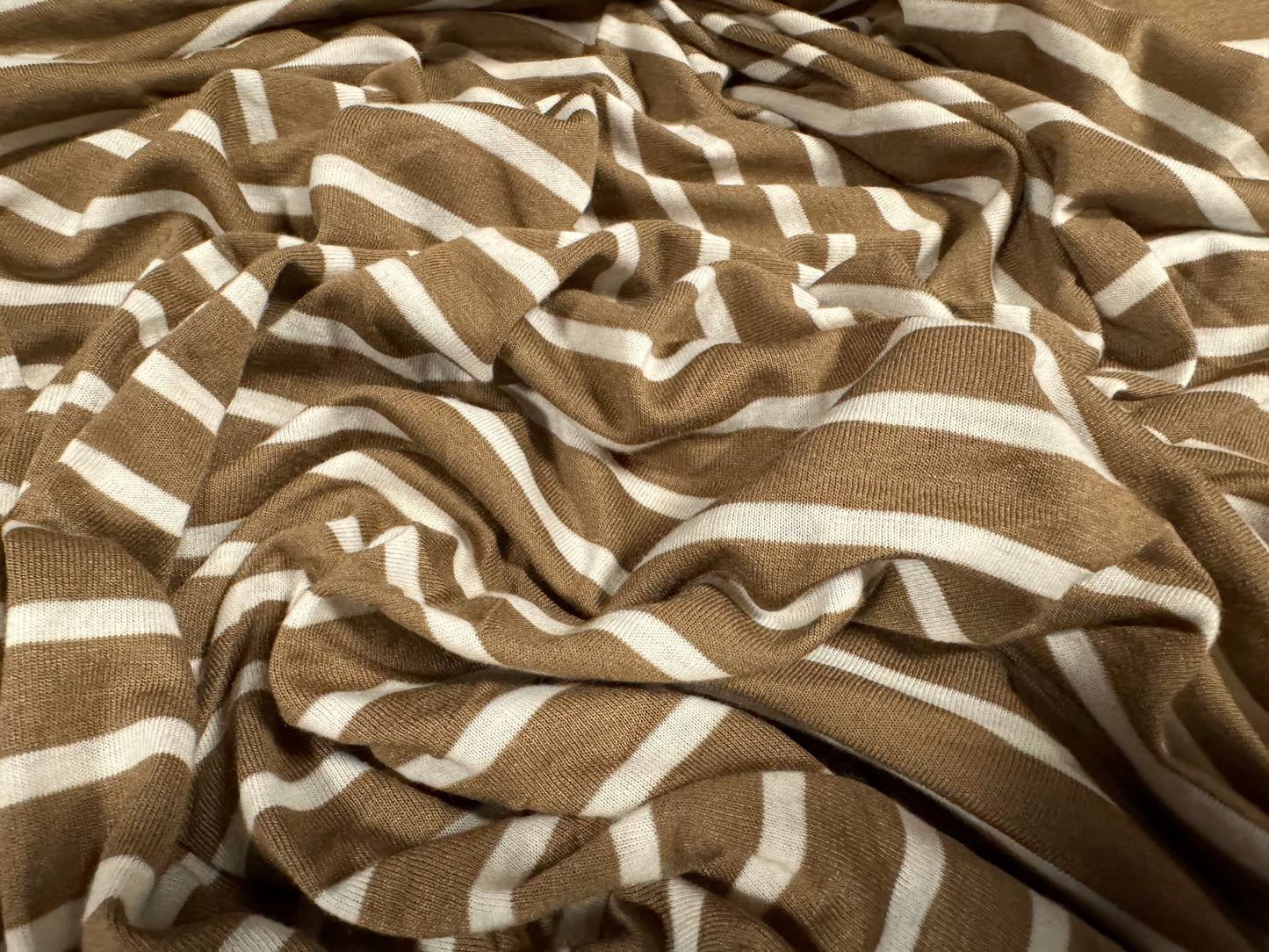 Viscose blend single jersey fabric, per metre - stripe - taupe & white