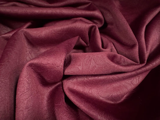 Embossed scuba stretch spandex double jersey fabric, per metre - floral - burgundy