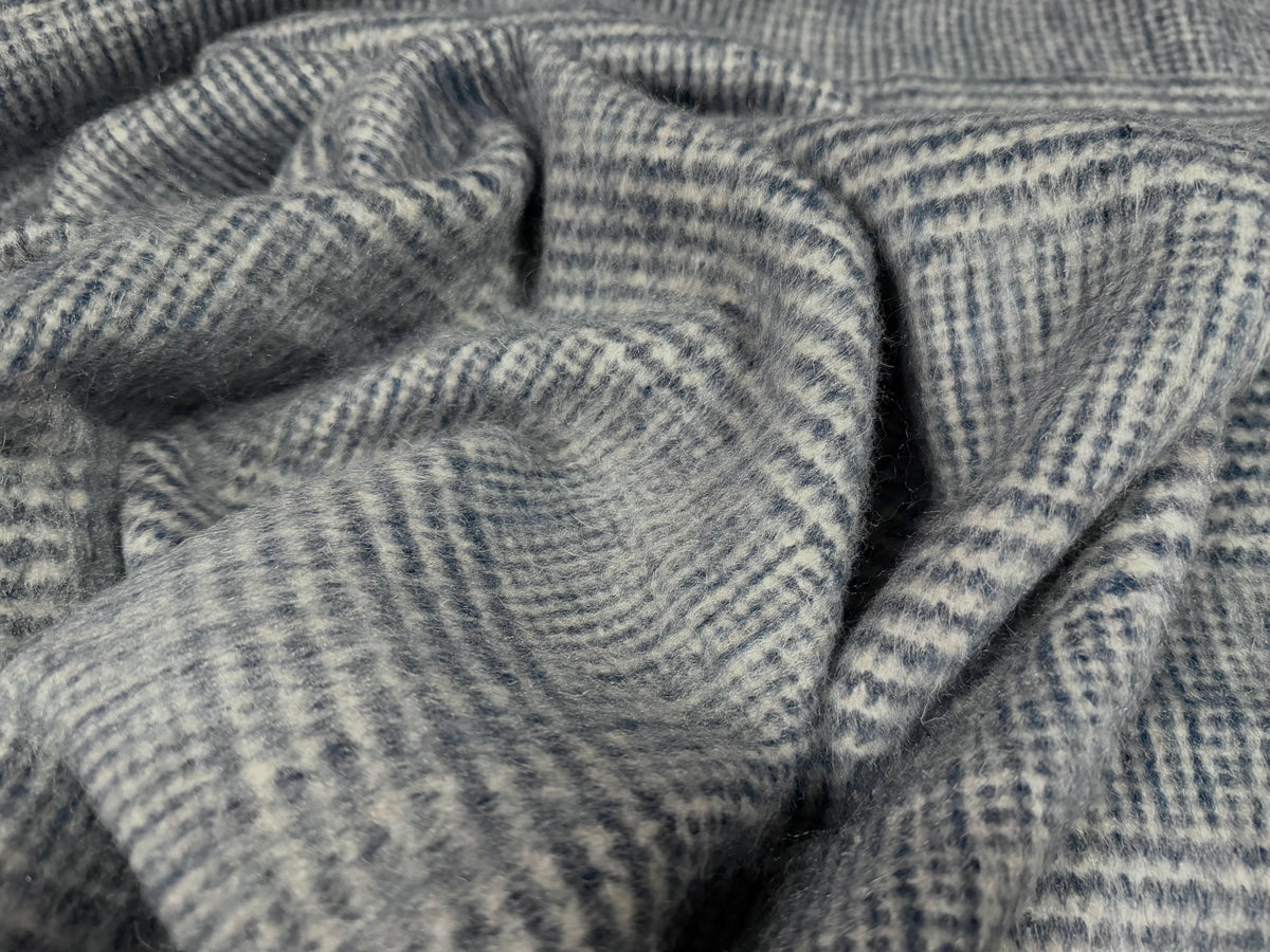 Heavyweight wool flannel fabric, per metre - dogtooth check - denim blue