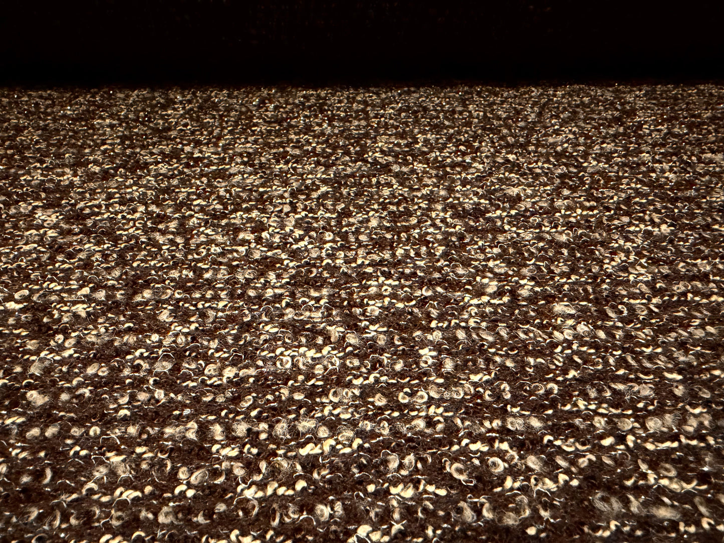 Metallic wool bouclé knit fabric with lurex, per metre - brown & cream