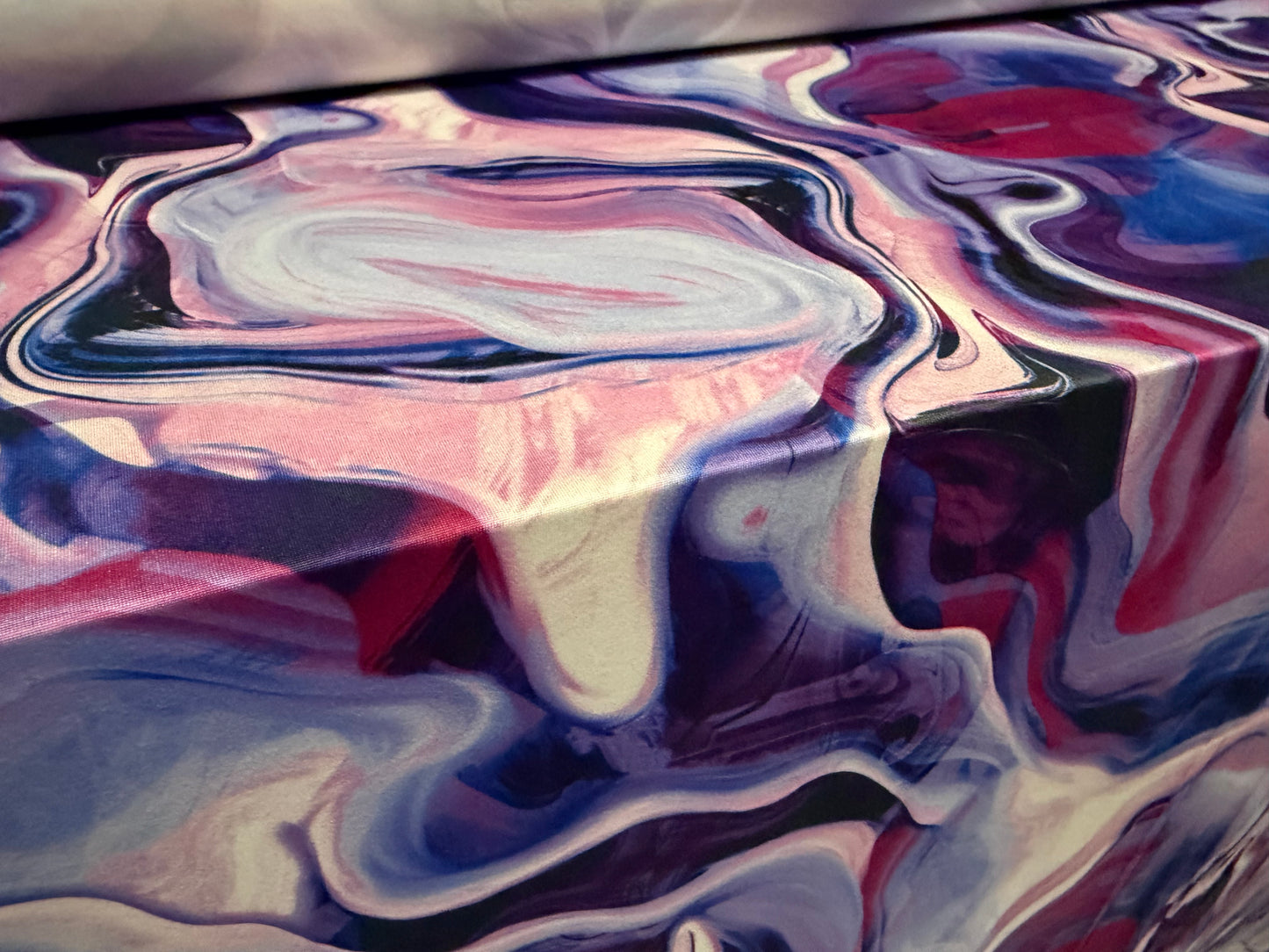 Soft touch stretch spandex single jersey fabric, per metre - abstract print - navy burgundy & pink