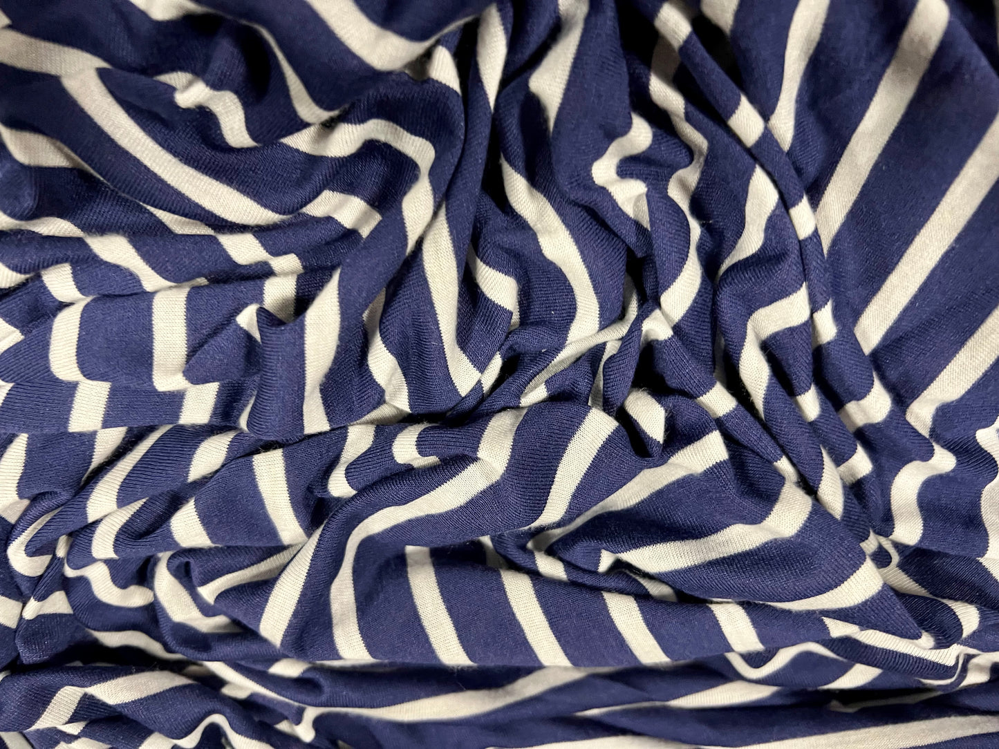 Soft handle single jersey fabric, per metre - stripe - french navy & white