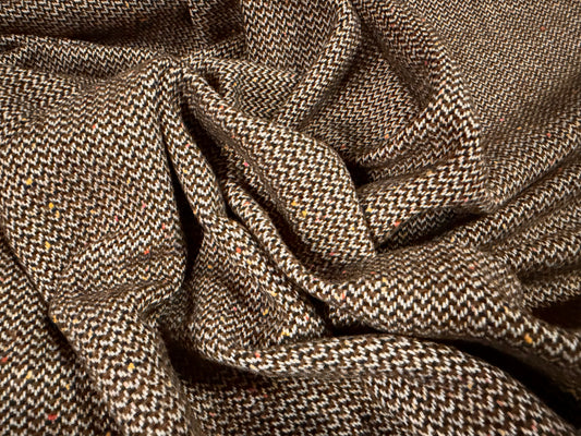 Wool tweed fabric, per metre - chevron - brown fleck