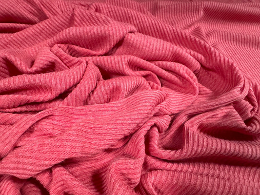 Soft handle 2x1 ribbed jersey knit fabric, per metre - plain - strawberry