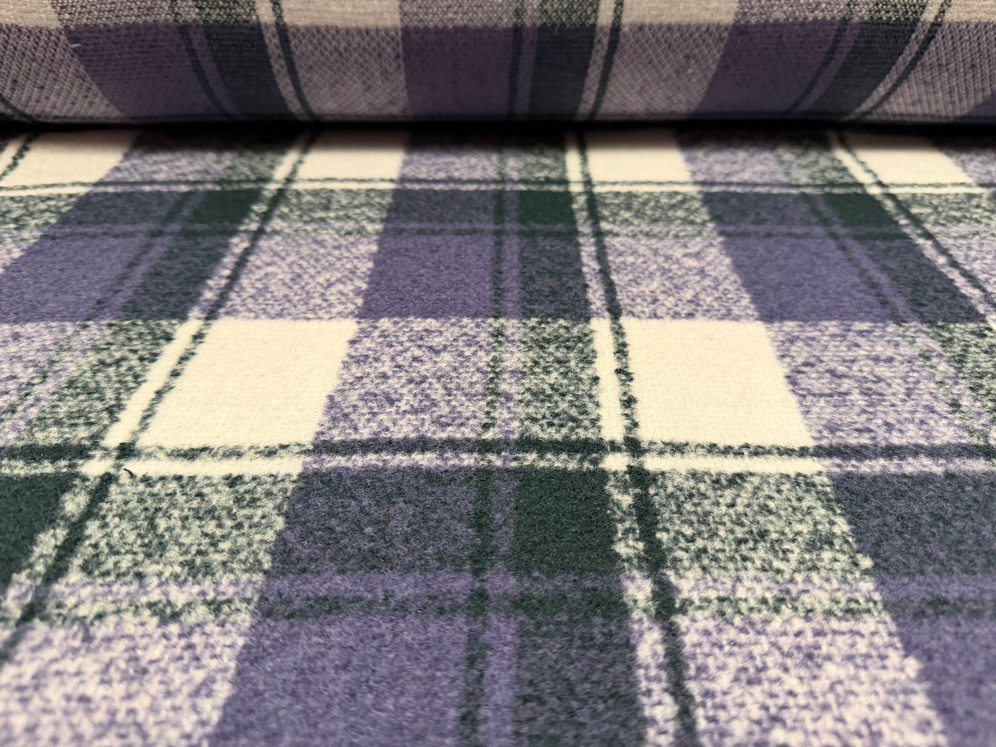 Heavyweight wool bouclé fabric, per metre - tartan check - lavender & emerald