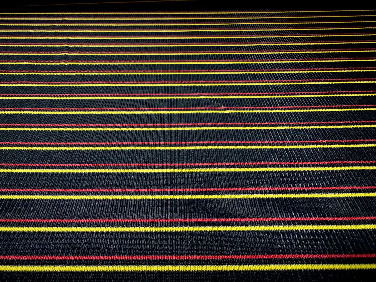 Stretch Spandex rib jersey fabric, per metre - stripe - black yellow & red