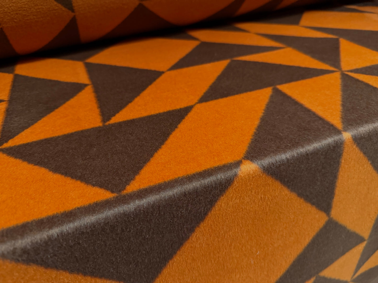 Wool faux fur fabric, per metre - geometric - burnt orange & brown