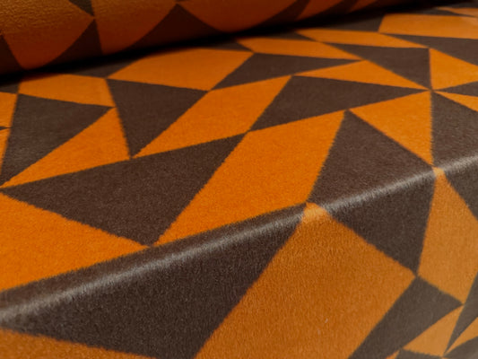 Wool faux fur fabric, per metre - geometric - burnt orange & brown