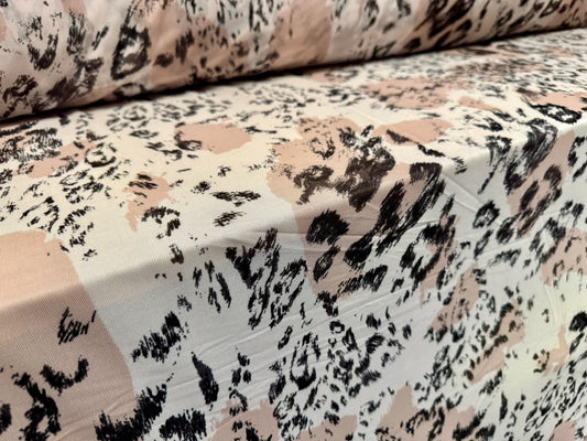 Power mesh net stretch spandex fabric, per metre - stylised leopard print - nude & cream