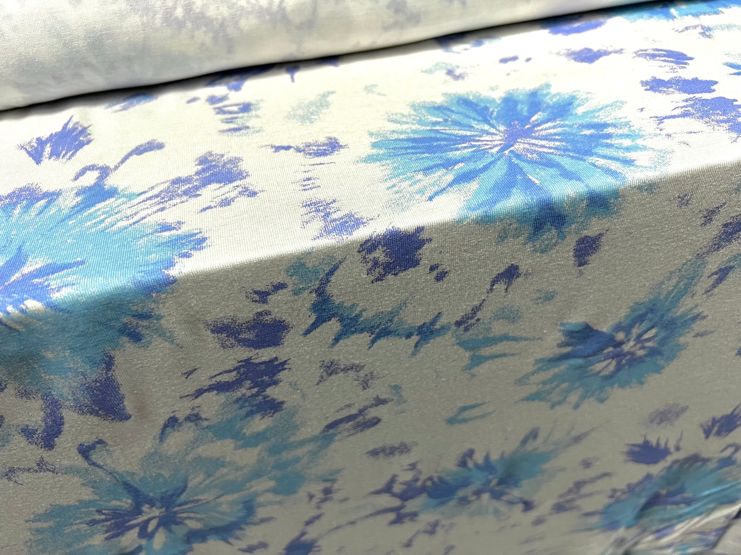 Viscose spandex stretch single jersey fabric, per metre - watercolour flower print - blue