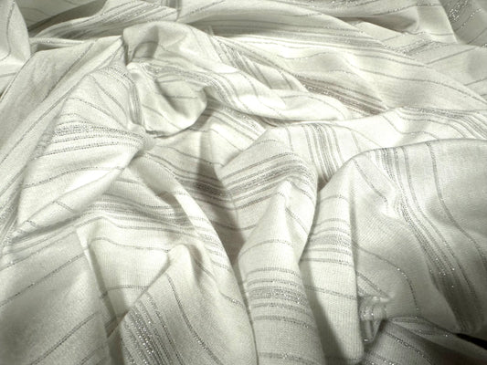 Metallic viscose single jersey fabric, per metre - stripes - ivory with silver lurex