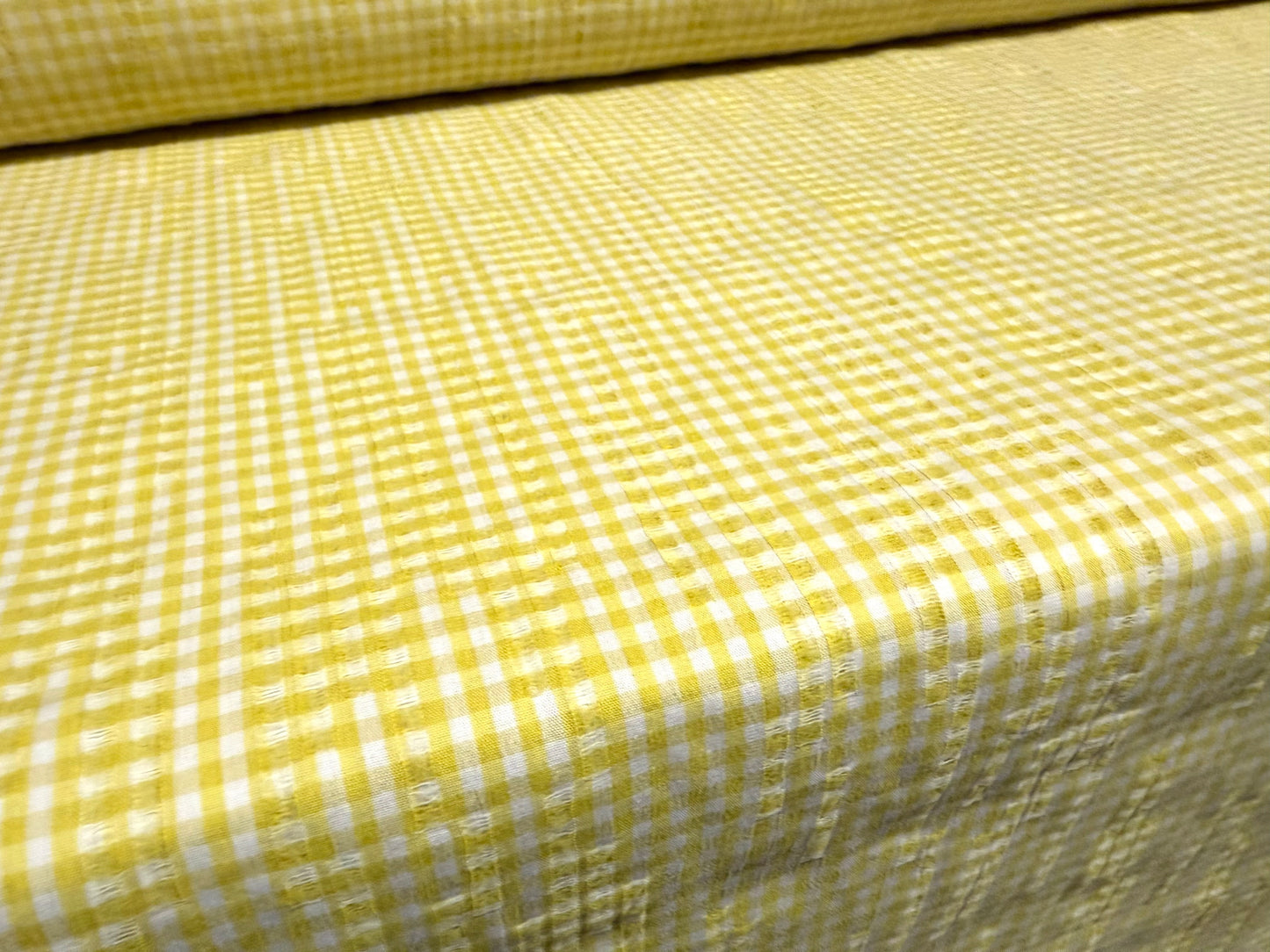 Stretch cotton crinkle weave fabric, per metre - gingham - citrus