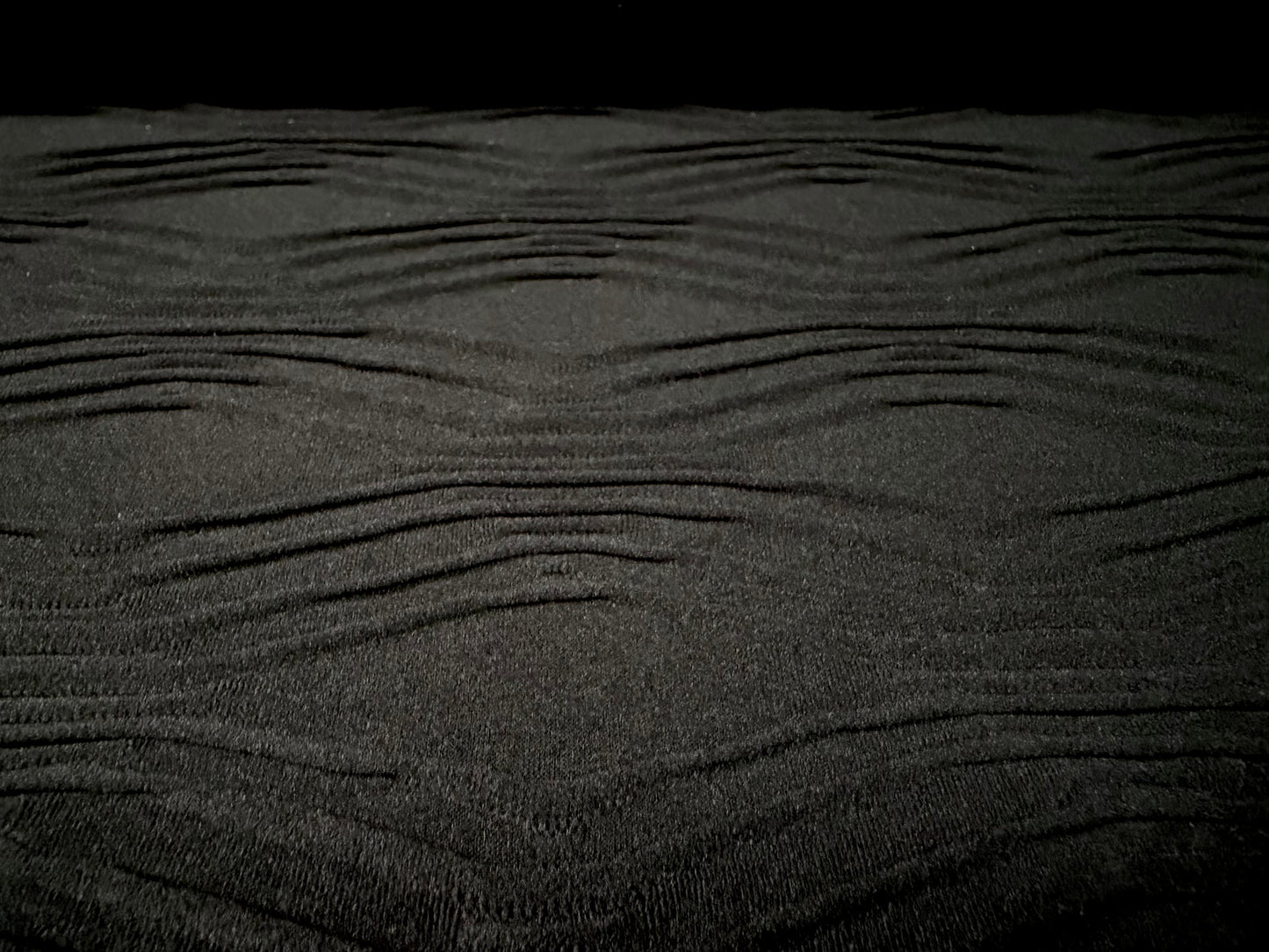 Stretch double jersey fabric, per metre - waves jacquard - black