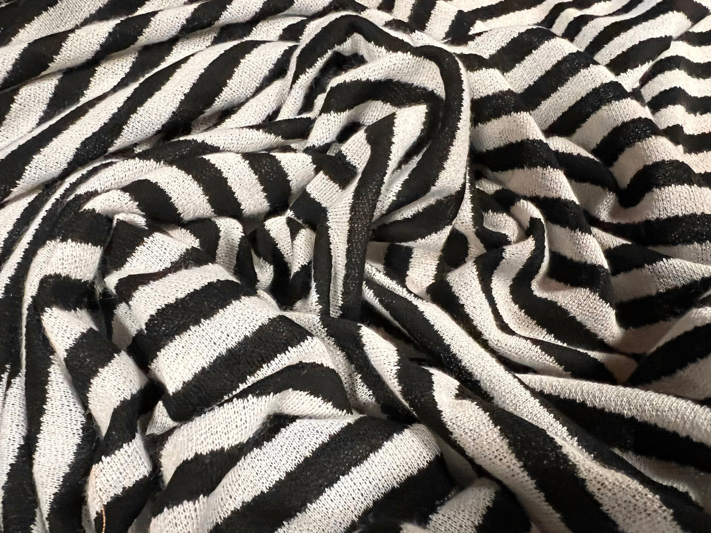 Spandex crepe stretch single jersey fabric, per metre - stripe - black & ivory