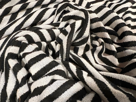 Spandex crepe stretch single jersey fabric, per metre - stripe - black & ivory