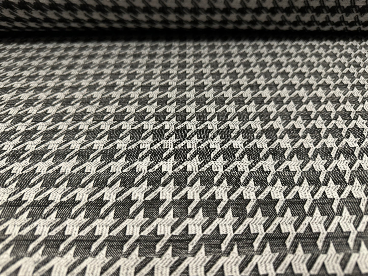 Stretch spandex double jersey fabric, per metre - houndstooth check - grey