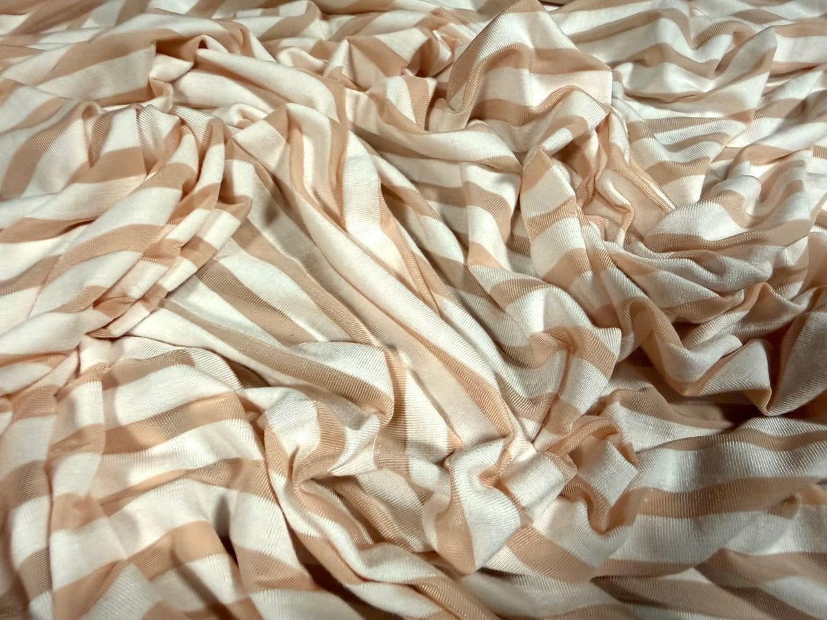 Lightweight viscose spandex stretch single jersey fabric, per metre -  burnout stripe - nude