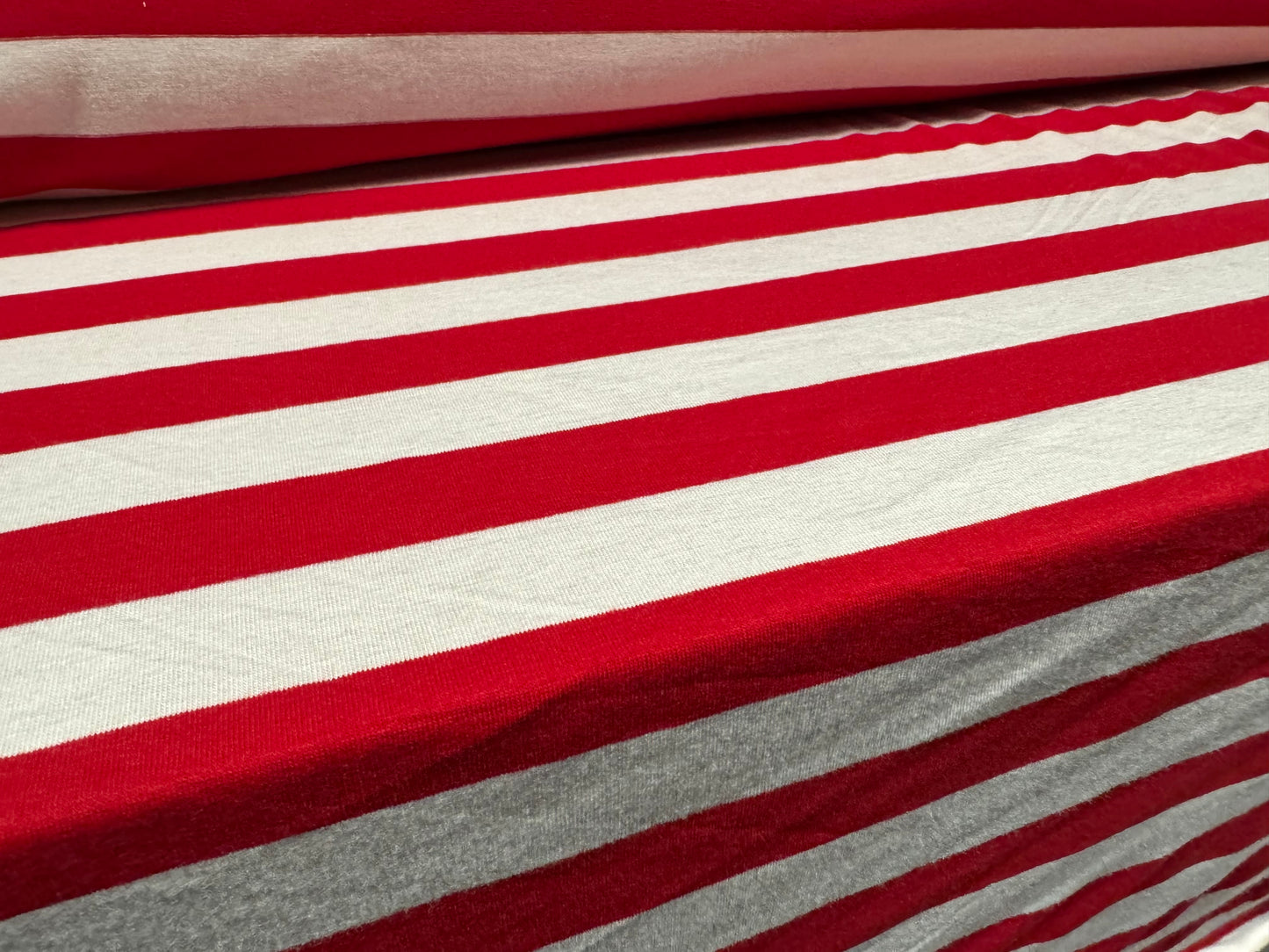 Viscose spandex stretch single jersey fabric, per metre - stripe - red & ivory